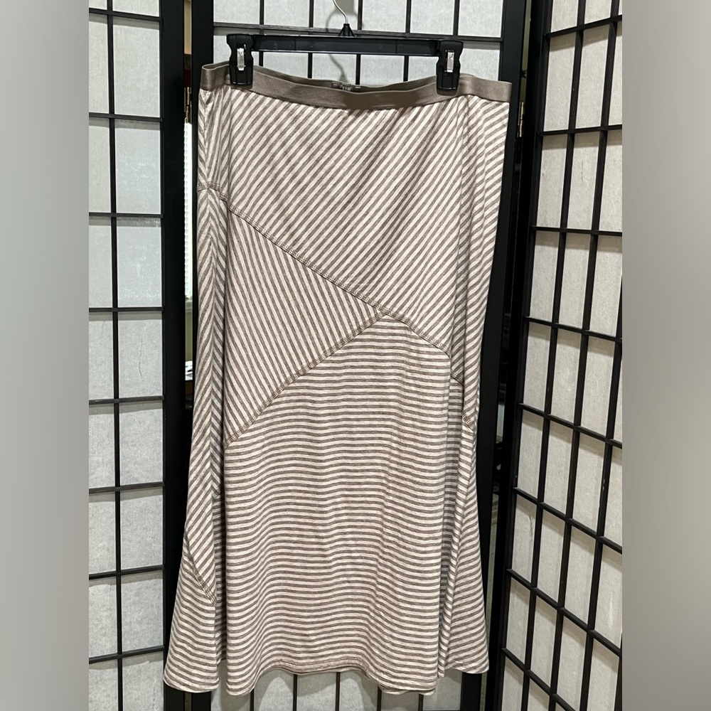 J. Jill Taupe and Cream Striped PULL ON Skirt WOMEN SIZE L